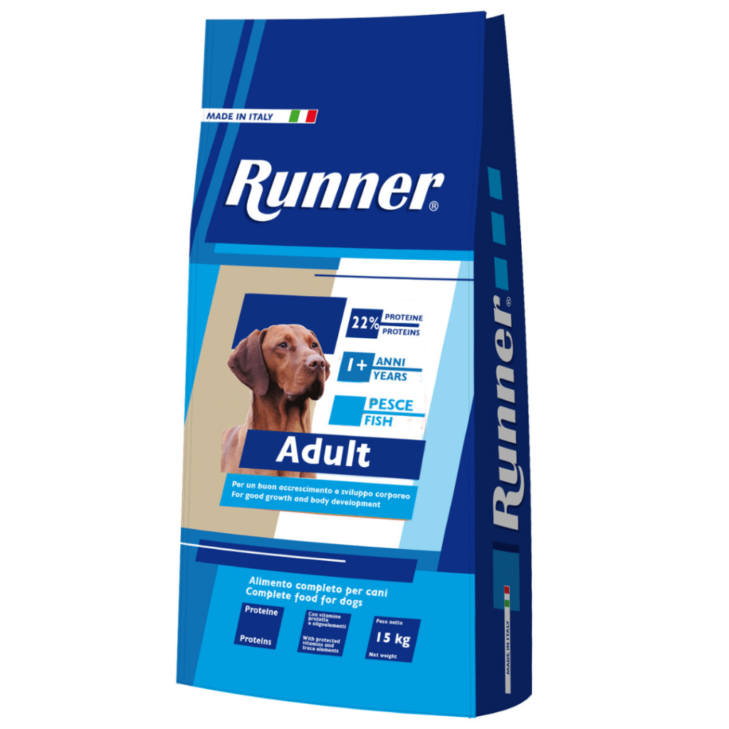 מזון יבש לכלבים בוגרים עם דגים ואורז – Runner Adult Fish & Rice 15kg